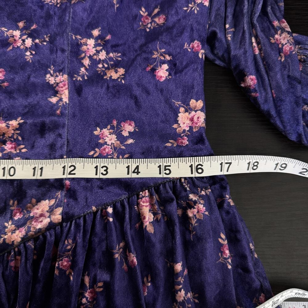 Ivy City Co Nikki Dress Women Large Purple Floral Velvet Long Sleeve Tiered Midi - Picture 9 of 11